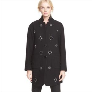 Kate Spade Embellished Black Wool Coat with crystals and beading